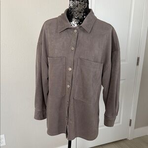 Truth Women's Taupe  Faux leather suede Shacket